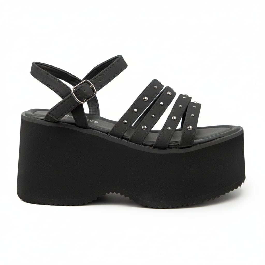 Sandalia Plataforma Tiras Tachas color Negro - lateral