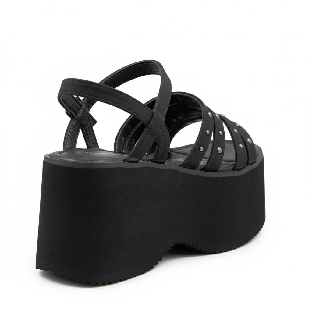 Sandalia Plataforma Tiras Tachas color Negro - trasera