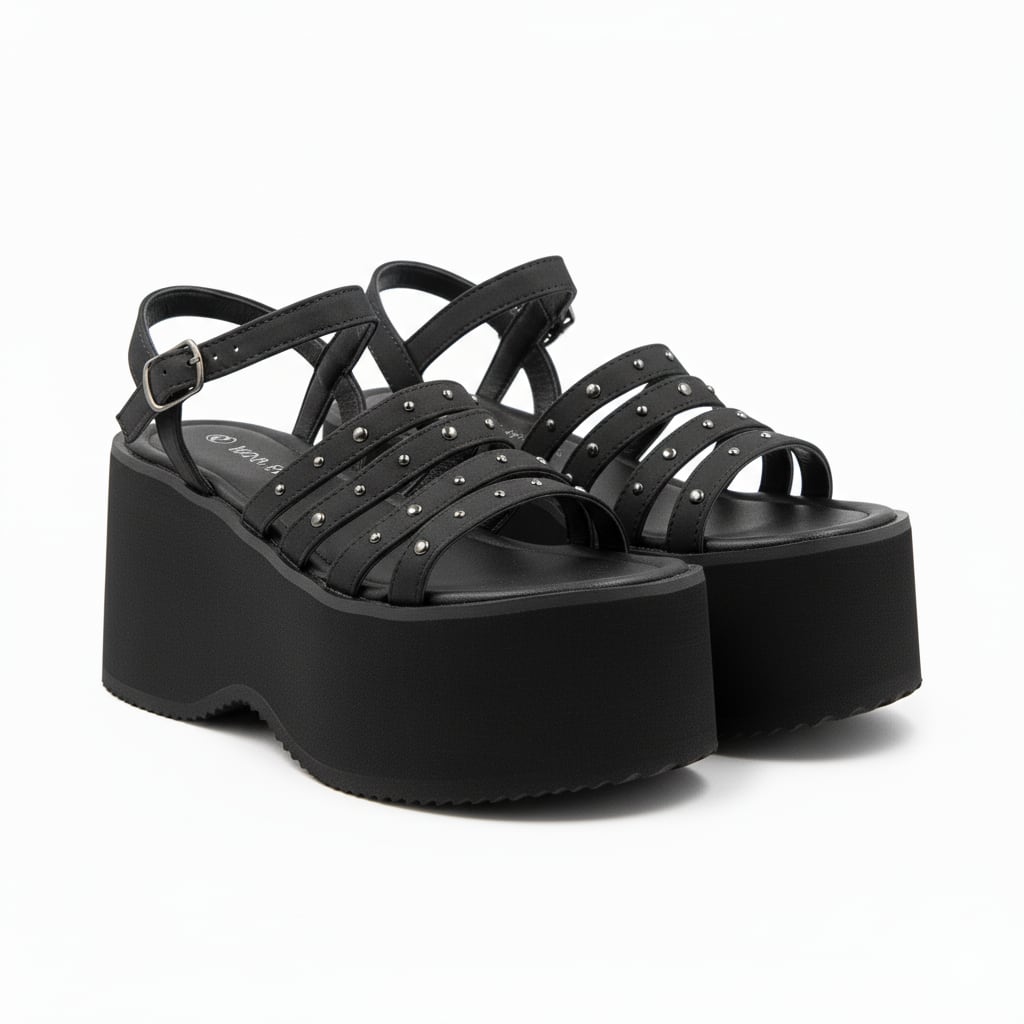 Sandalia Plataforma Tiras Tachas color Negro - par
