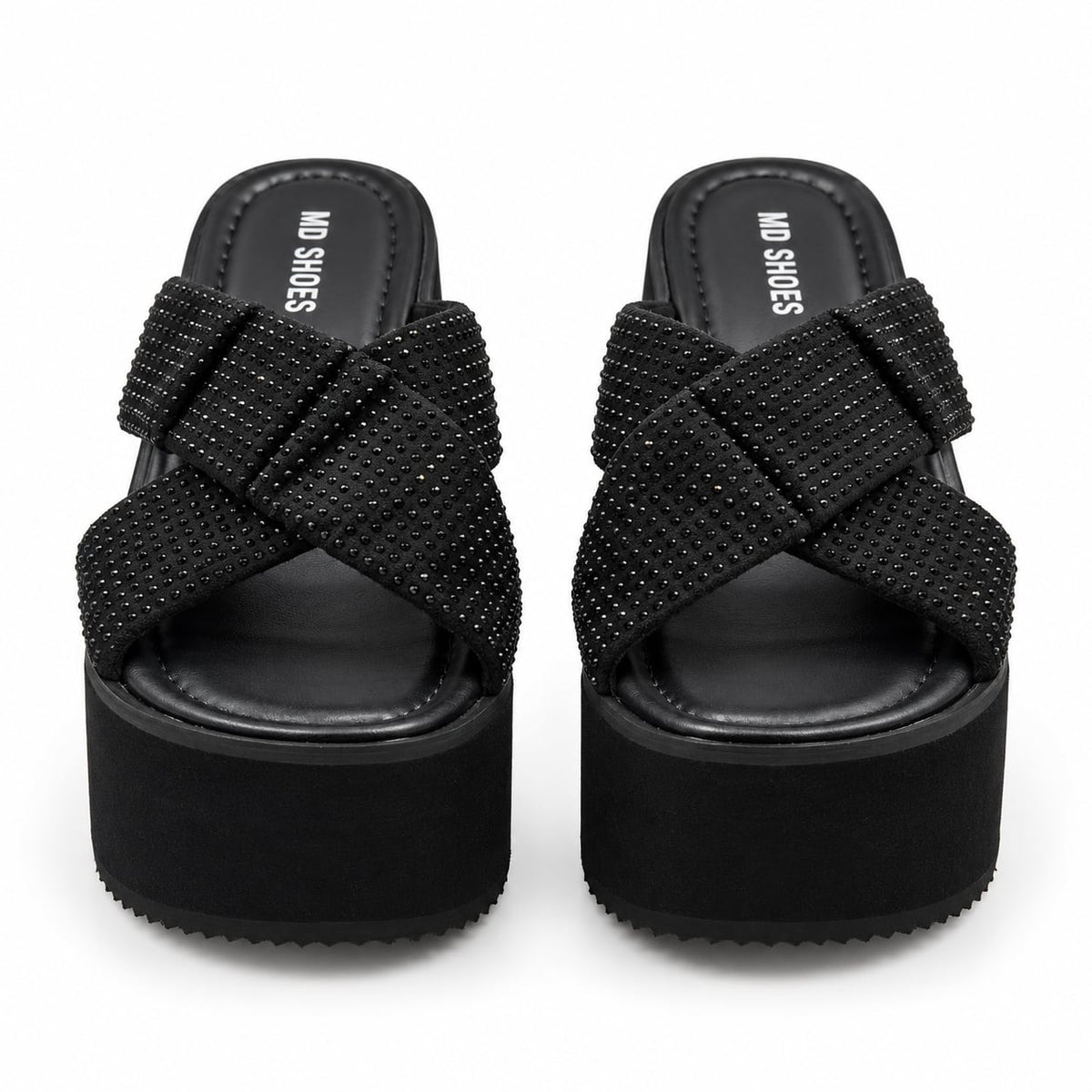 Sandalia Plataforma Cruzada Noir color Negro - par de frente