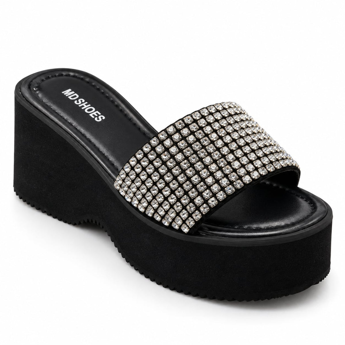 Sandalia Plataforma Strass color Negro - tres cuartos