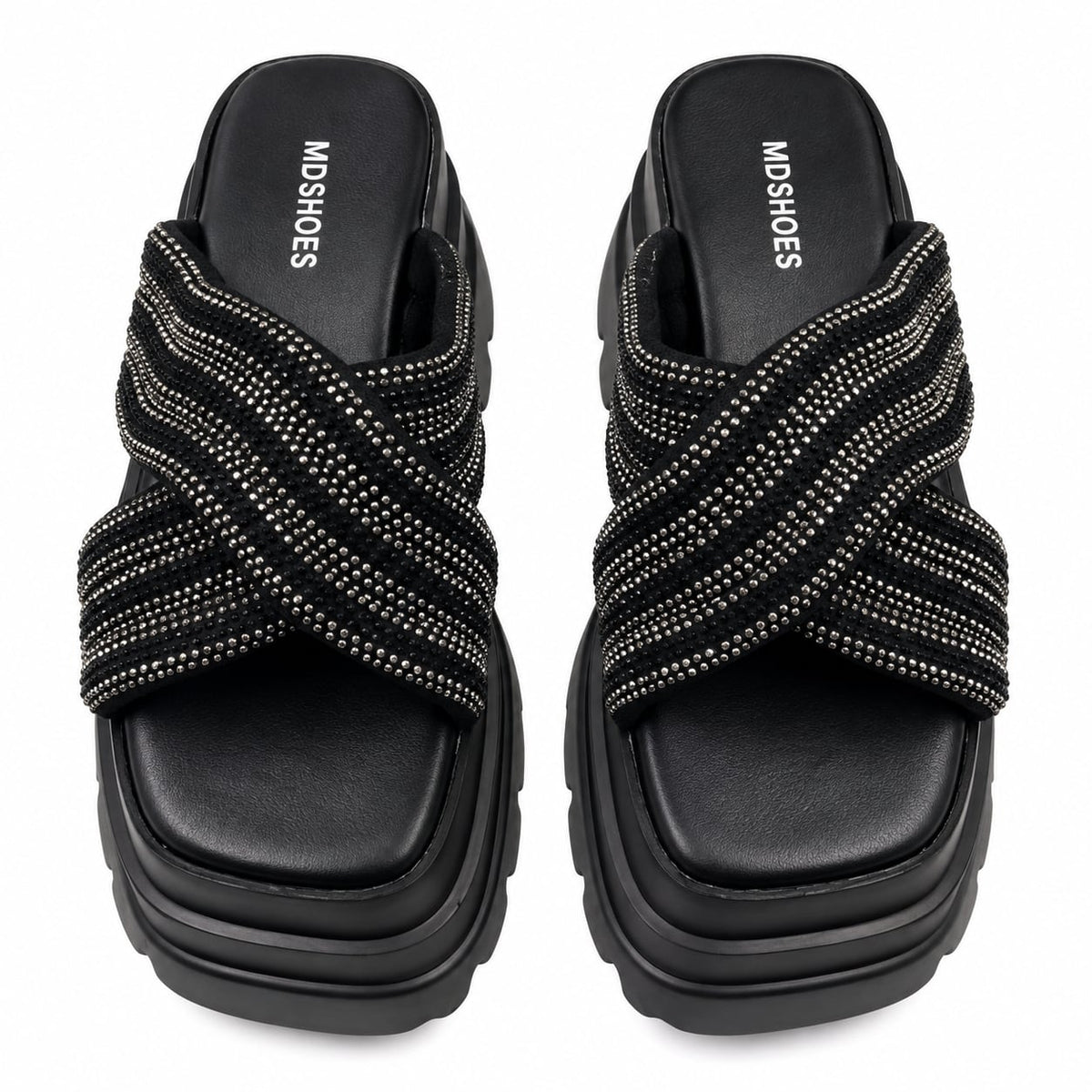 Sandalia Track Cruzada Tachas color Negro - superior