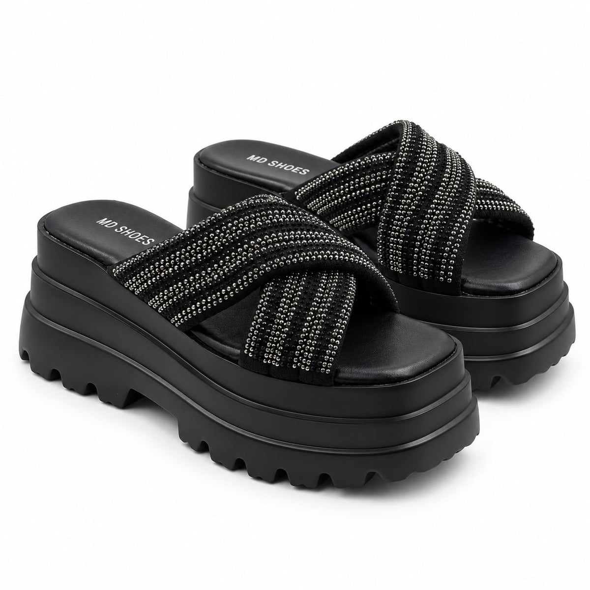 Sandalia Track Cruzada Tachas color Negro - par