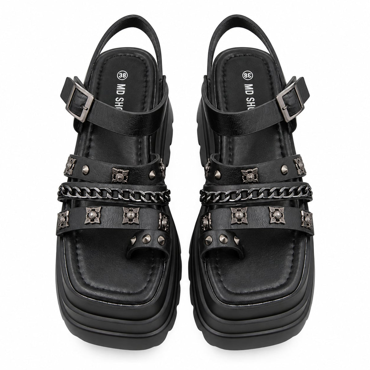 Sandalia Track Cadena y Tachas color Negro - superior