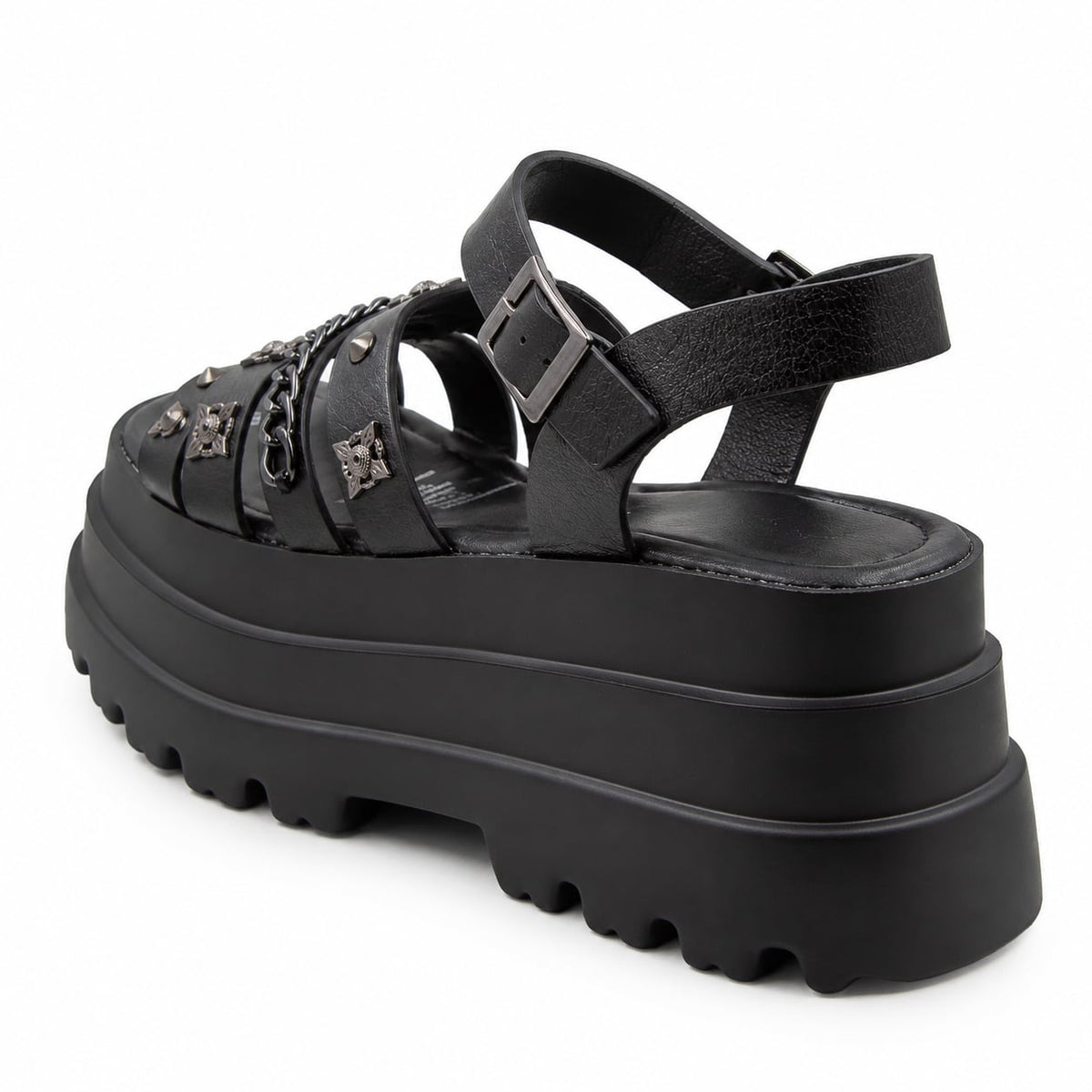 Sandalia Track Cadena y Tachas color Negro - trasera