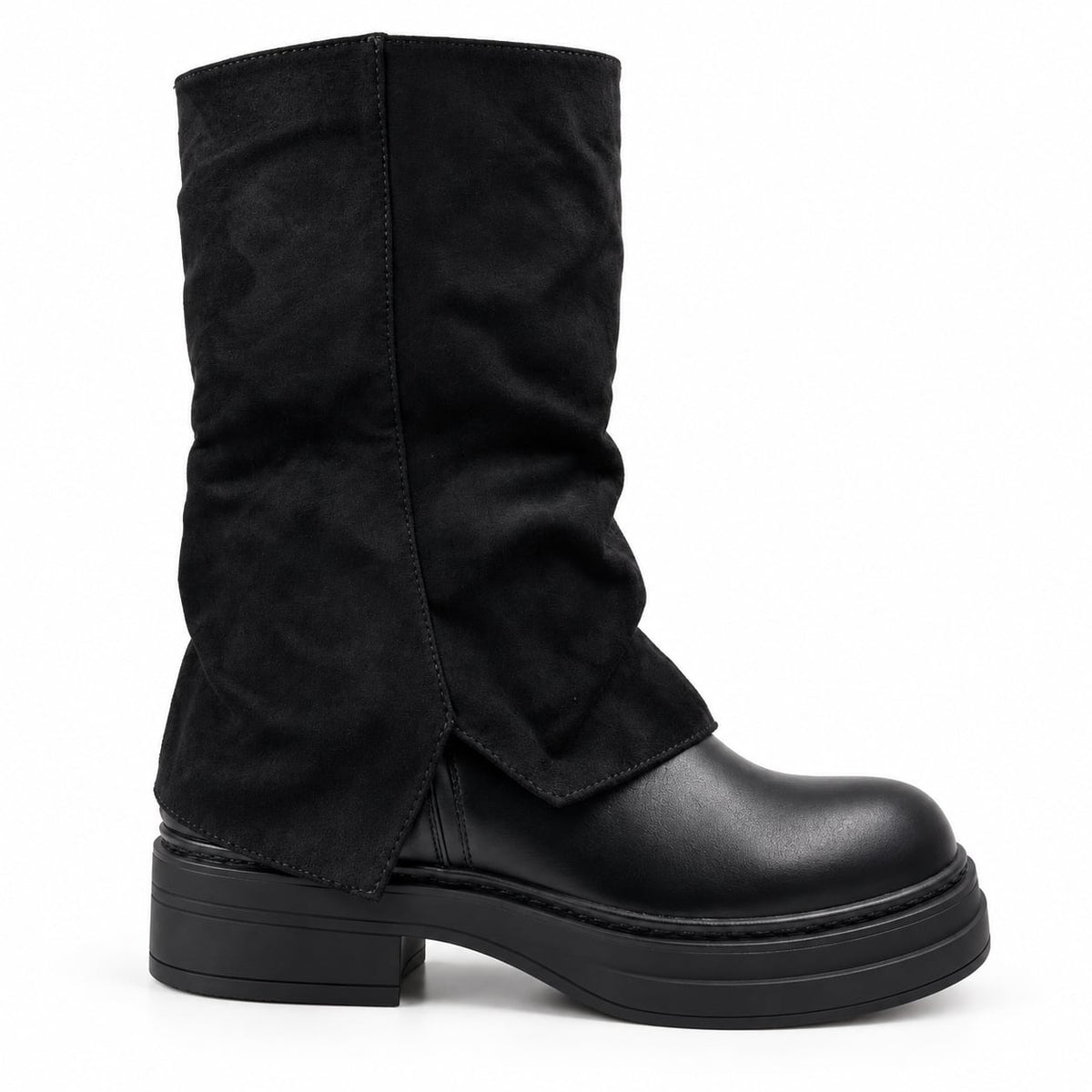 Bota Shark Plataforma 2 en 1 Gamuza color Negro - lateral interior