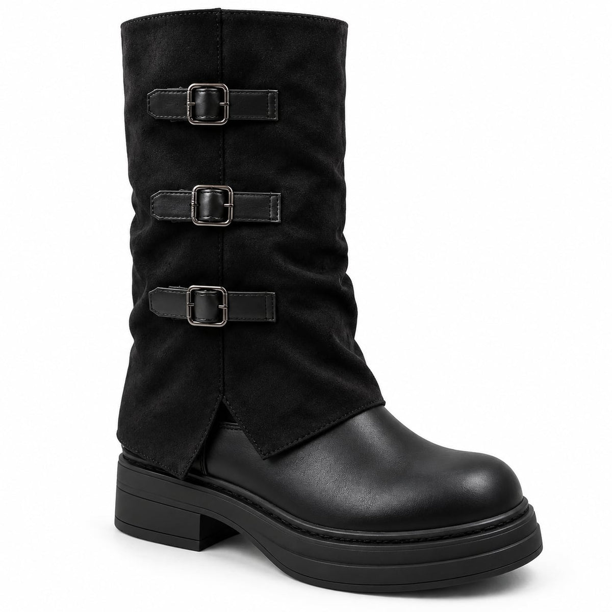 Bota Shark Plataforma 2 en 1 Gamuza color Negro - de frente con capa
