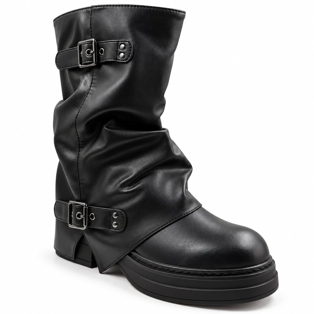 Bota Slouchy Doble Hebilla color Negro - lateral