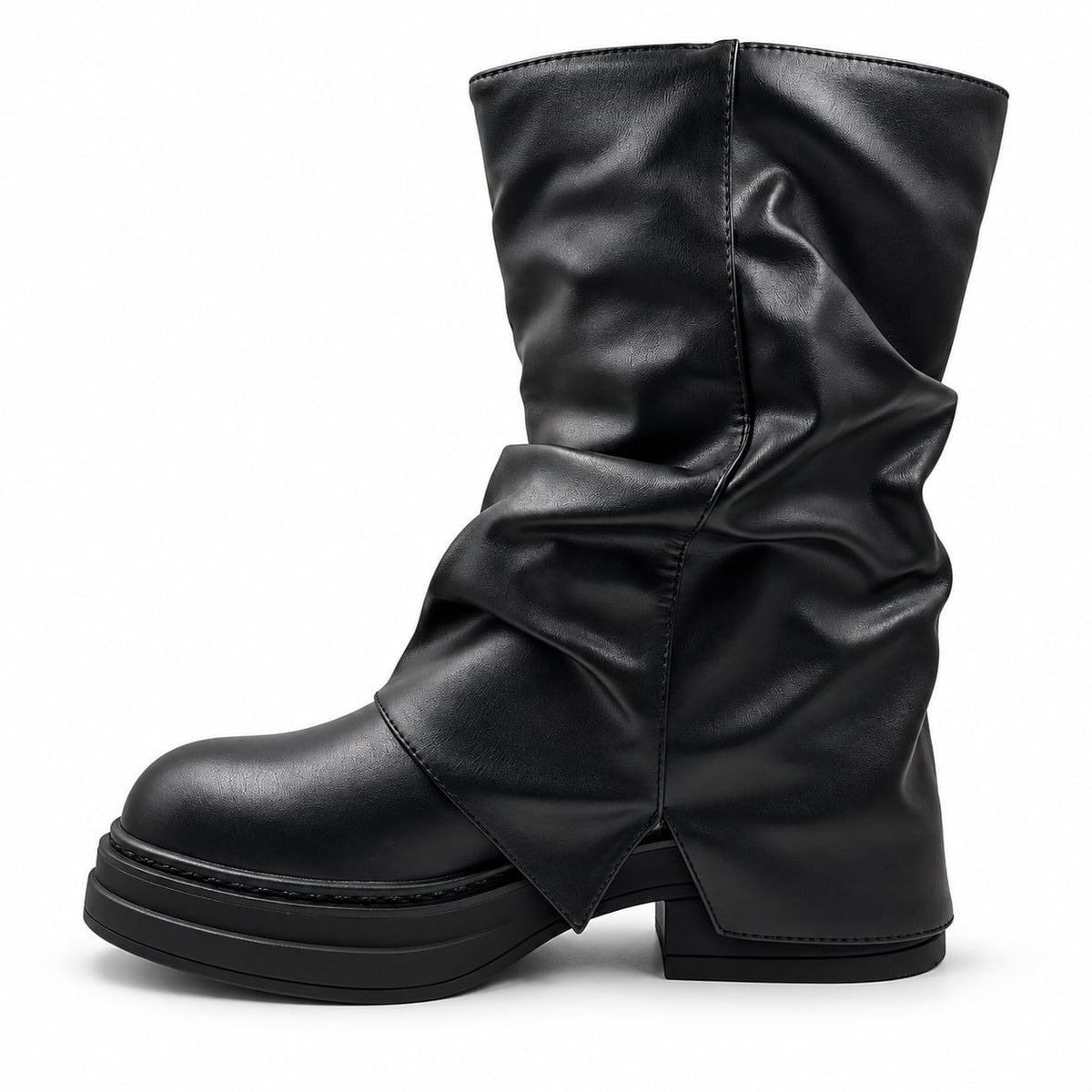 Bota Slouchy Doble Hebilla color Negro - lateral interior