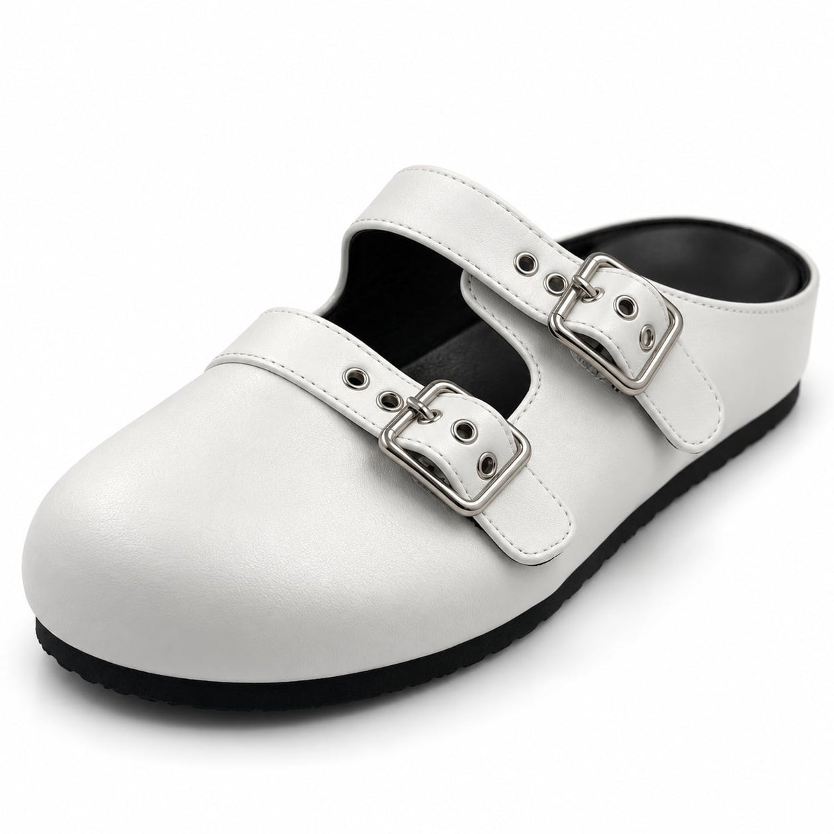 Zueco Mule Doble Hebilla color Blanco - tres cuartos
