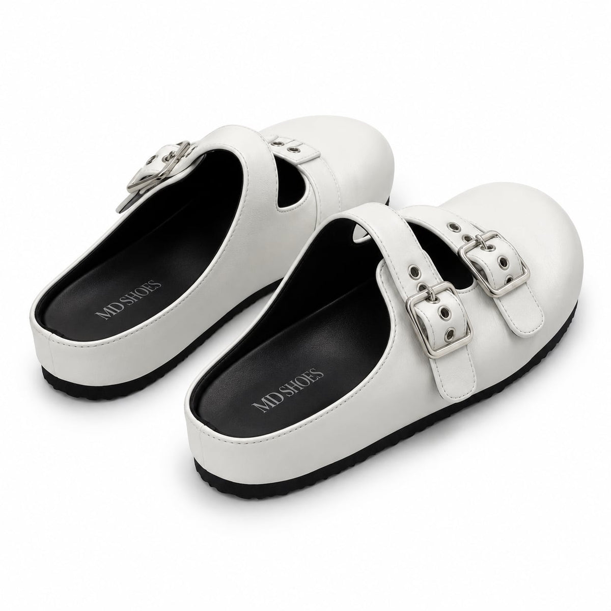 Zueco Mule Doble Hebilla color Blanco - par trasero