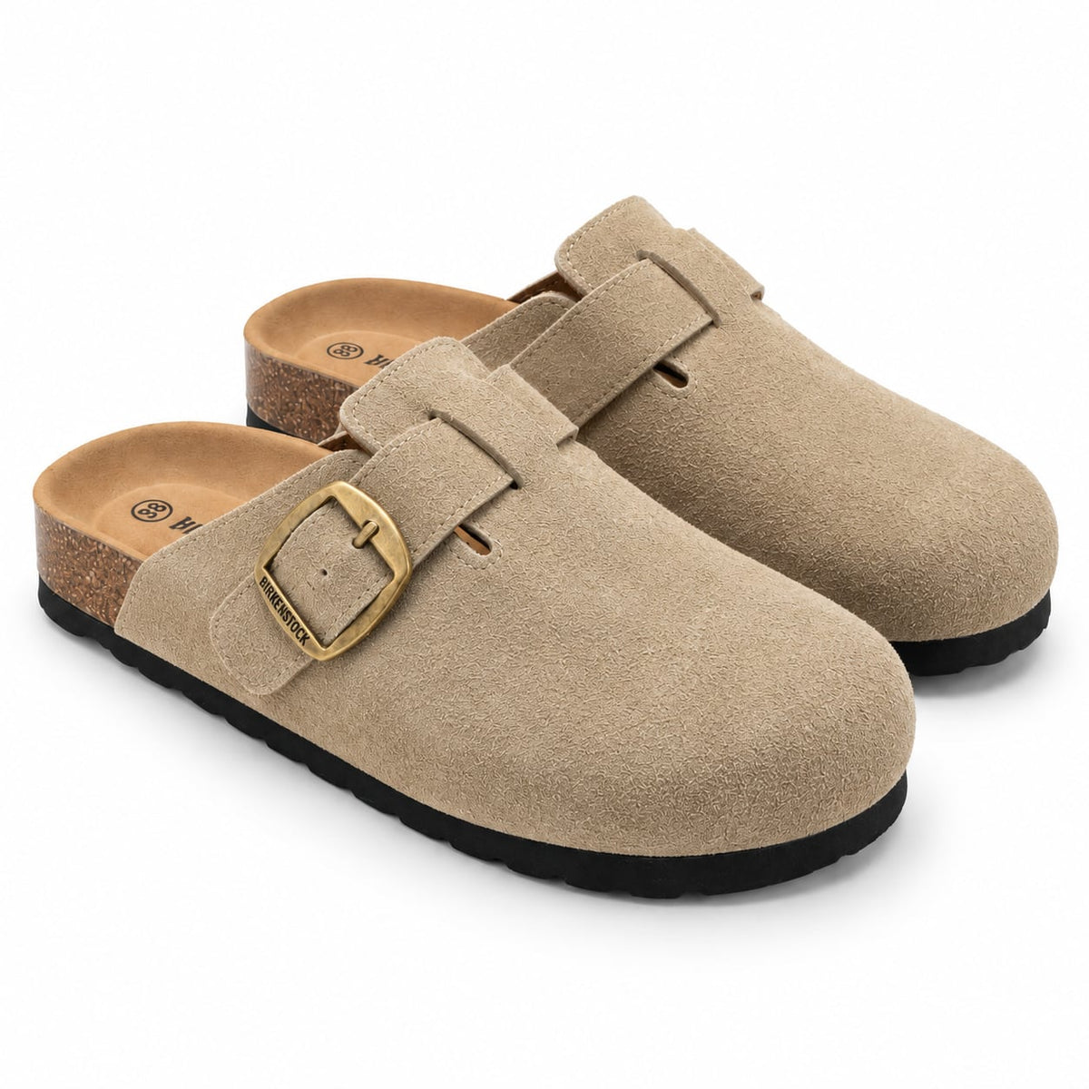 Zueco Corcho Hebilla Dorada color Beige - par