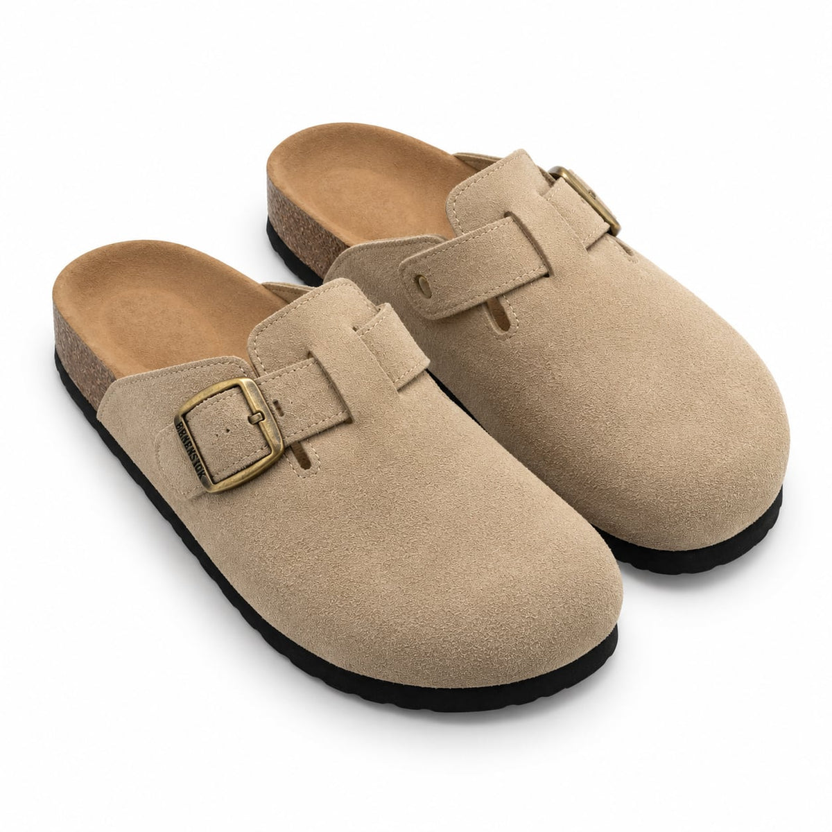 Zueco Corcho Hebilla Dorada color Beige - par tres cuartos