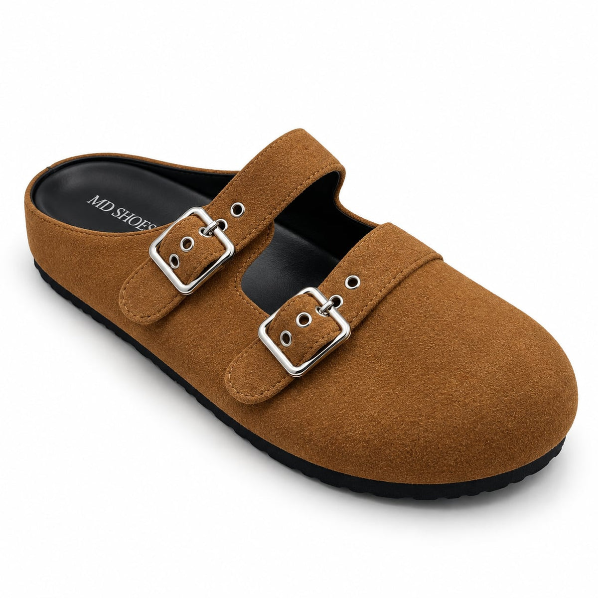 Zueco Mule Doble Hebilla color Camel - tres cuartos