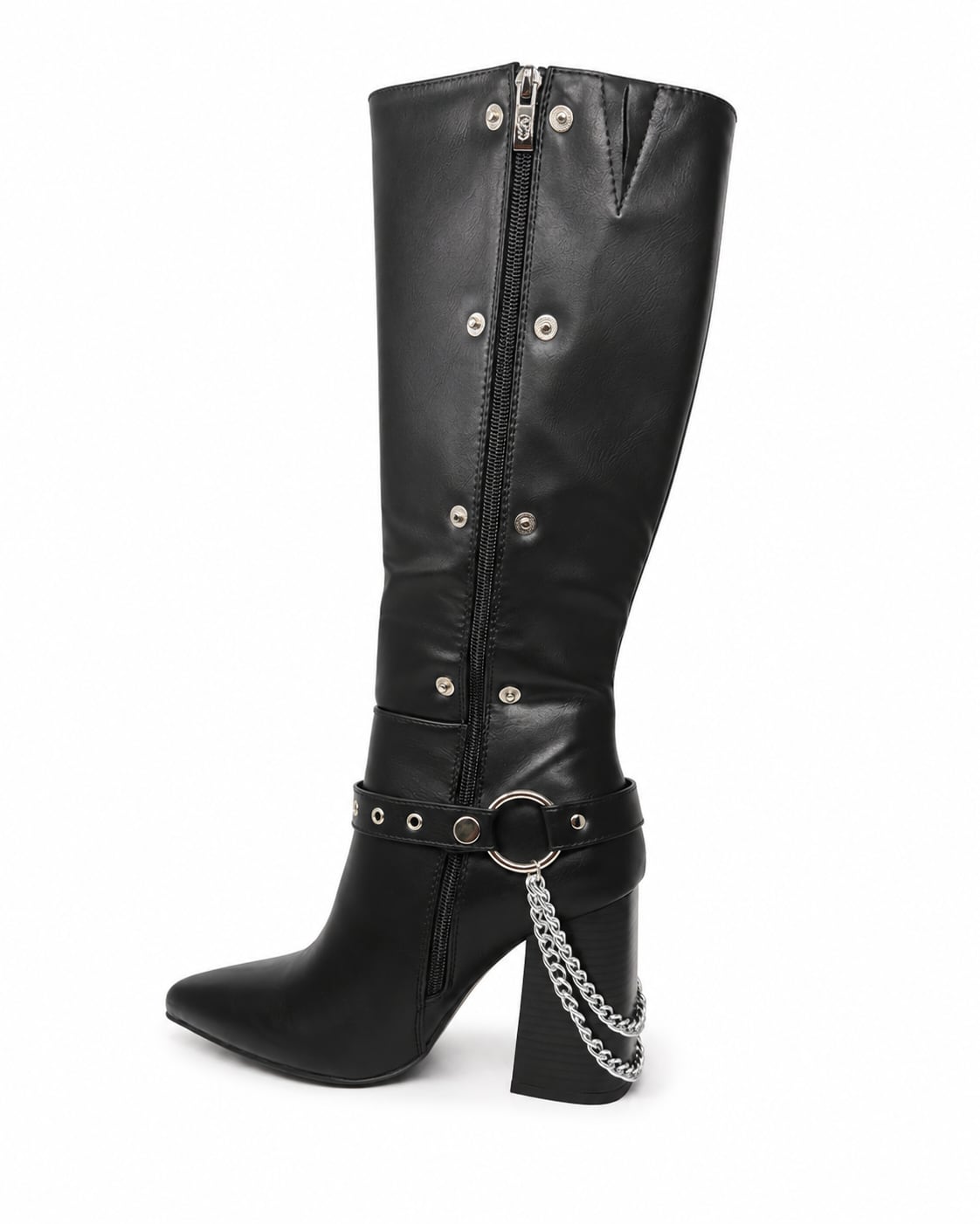 Bota Caña Alta 3 en 1 color Negro - capa abierta con cadenas