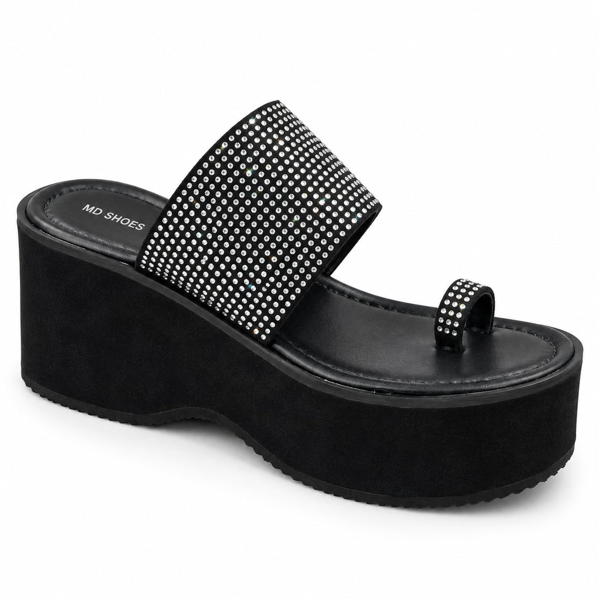 Sandalia Plataforma Anillo Glam color Negro - lateral