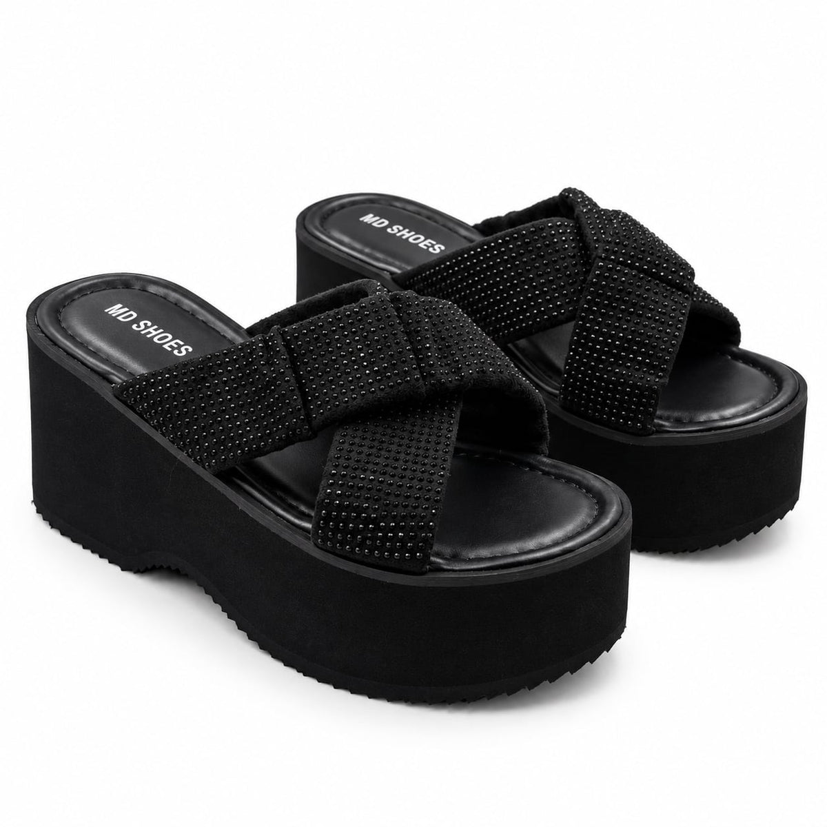 Sandalia Plataforma Cruzada Noir color Negro - par
