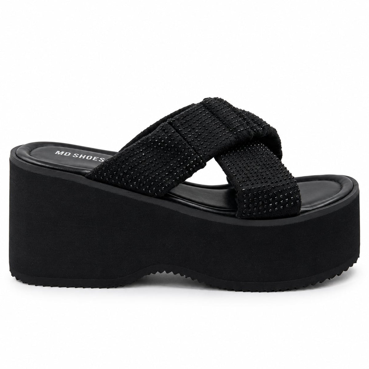Sandalia Plataforma Cruzada Noir color Negro - lateral