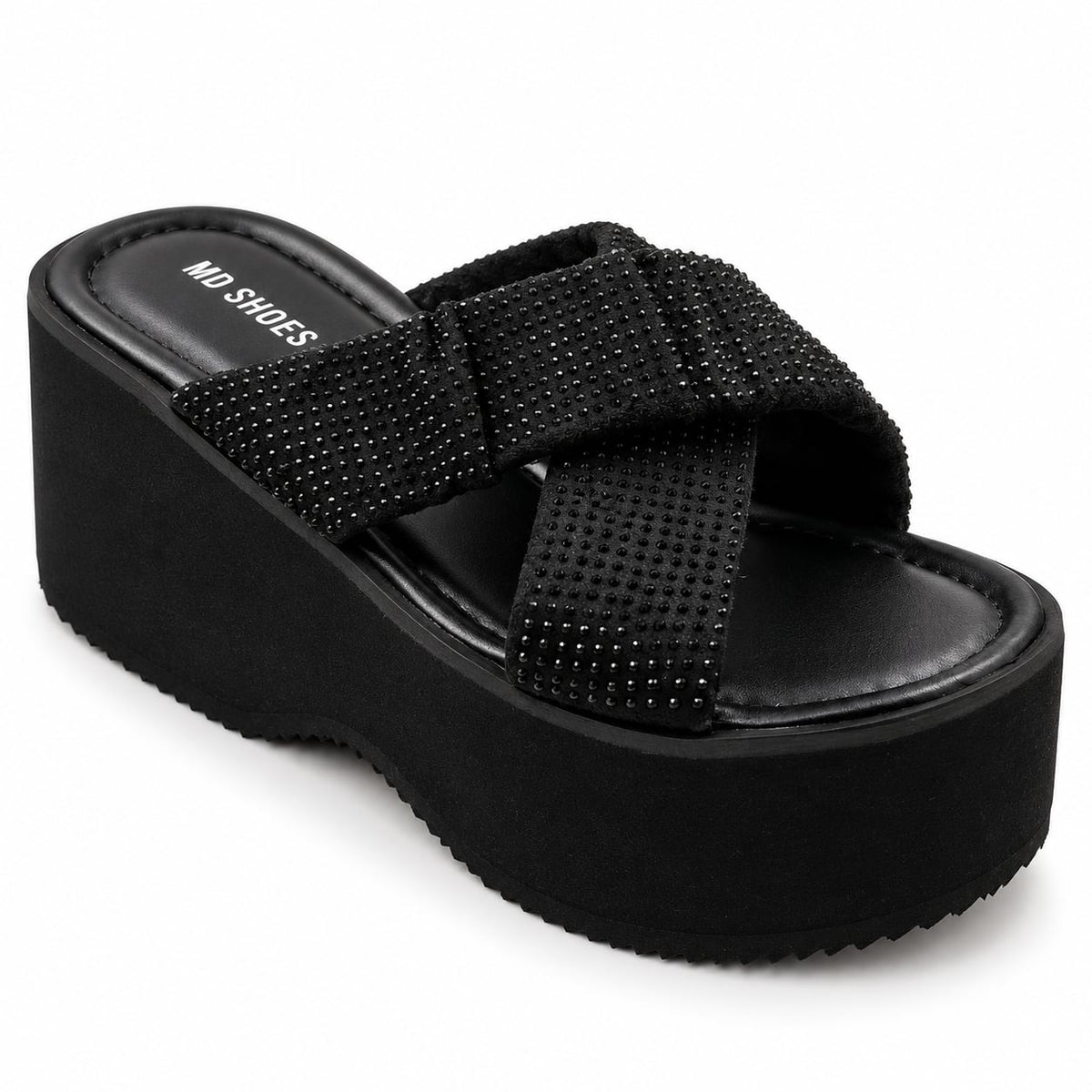 Sandalia Plataforma Cruzada Noir color Negro - tres cuartos frontal