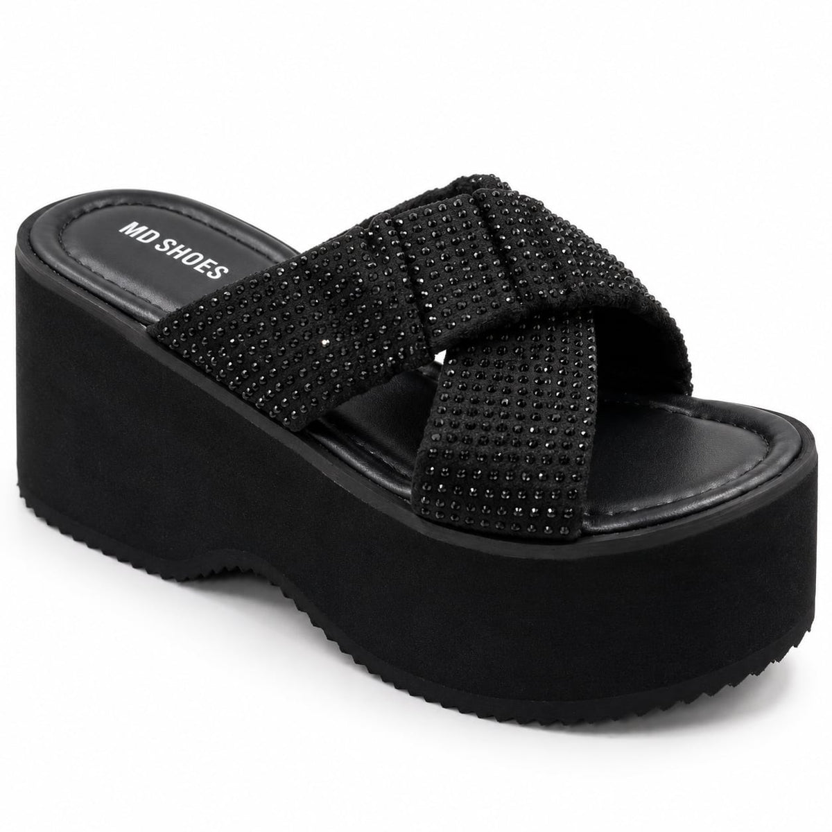 Sandalia Plataforma Cruzada Noir color Negro - tres cuartos