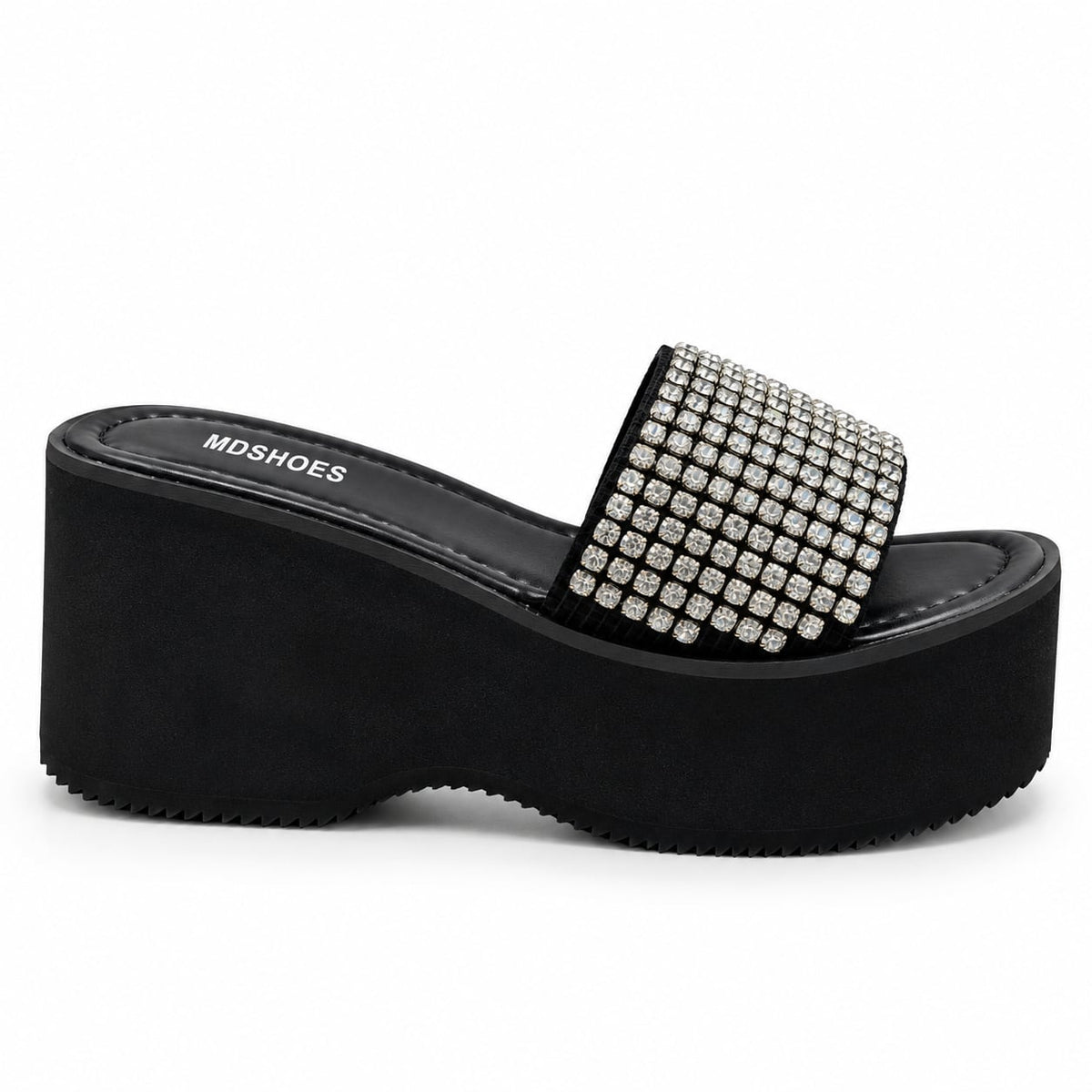 Sandalia Plataforma Strass color Negro - lateral interior