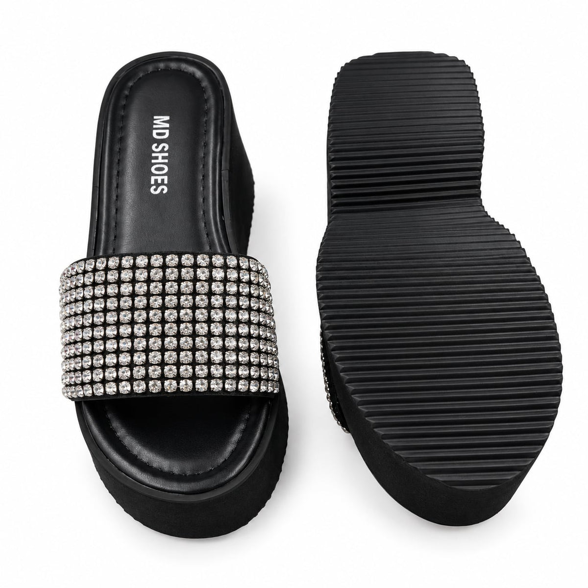 Sandalia Plataforma Strass color Negro - superior y suela