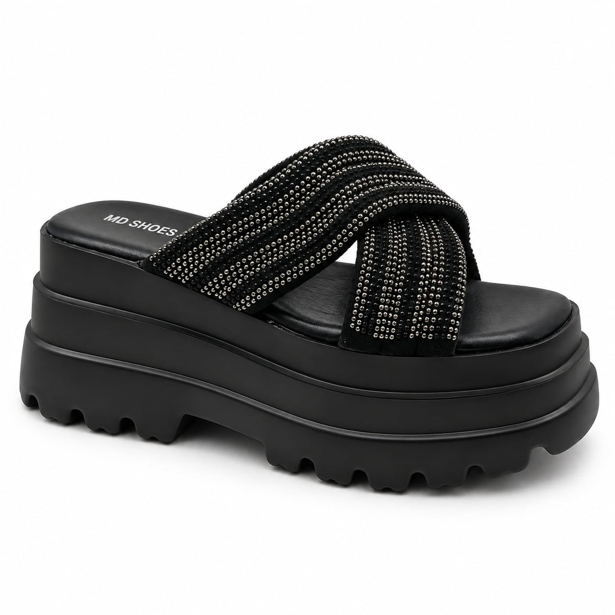 Sandalia Track Cruzada Tachas color Negro - lateral