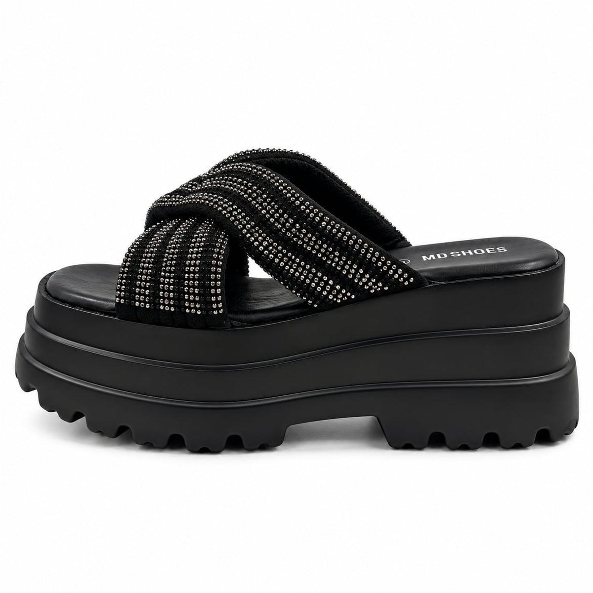 Sandalia Track Cruzada Tachas color Negro - lateral interior