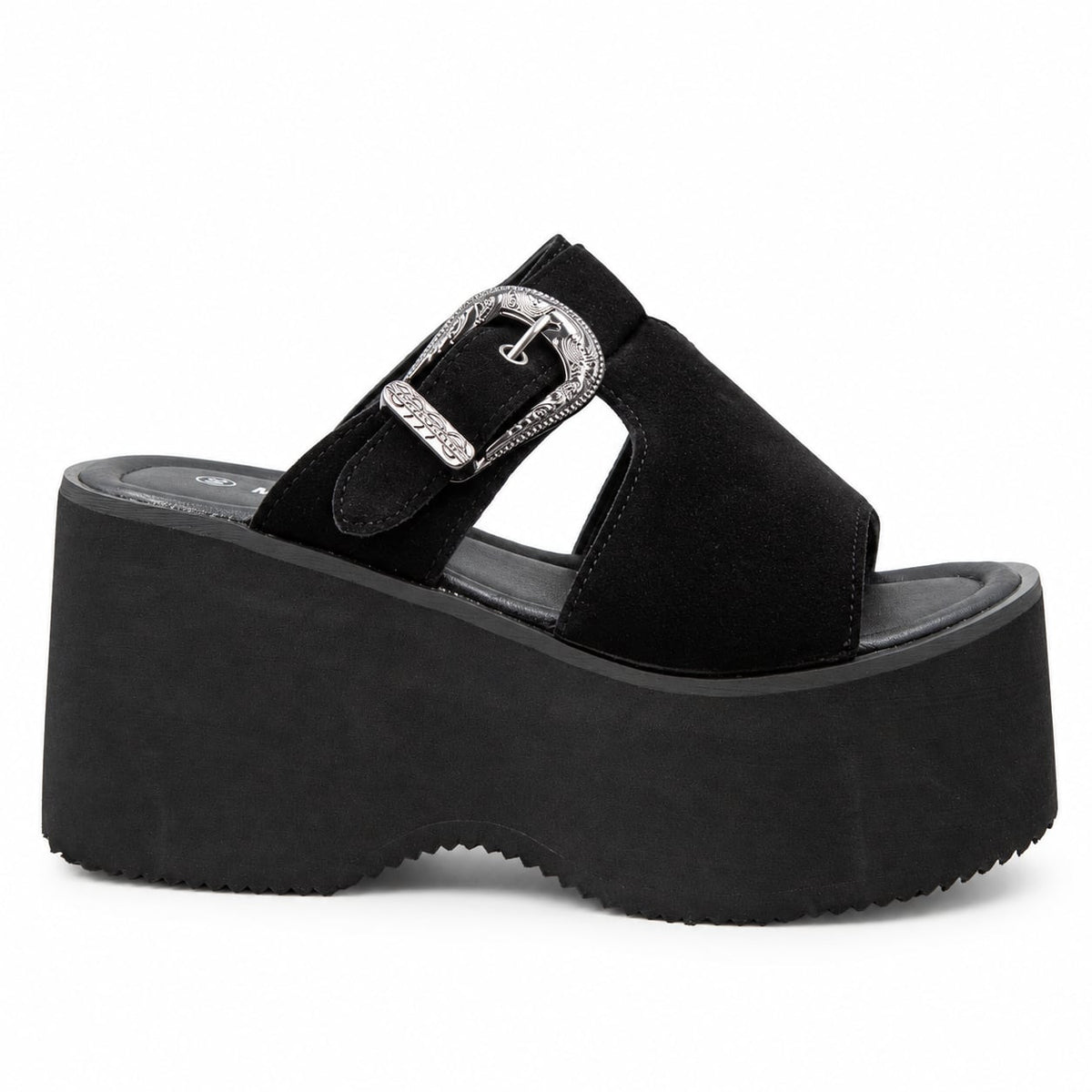 Sandalia Plataforma Hebilla Western color Negro - lateral