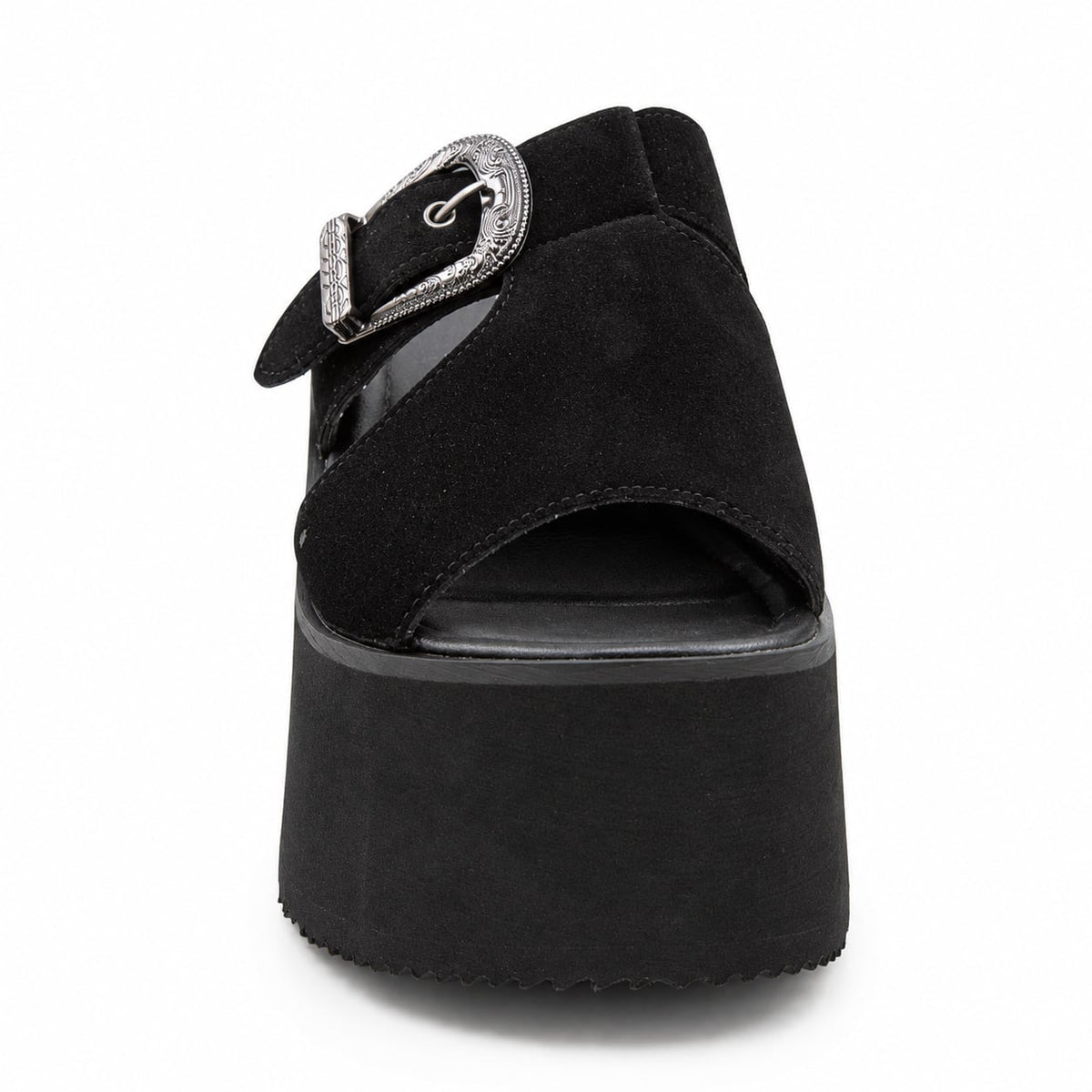 Sandalia Plataforma Hebilla Western color Negro - de frente