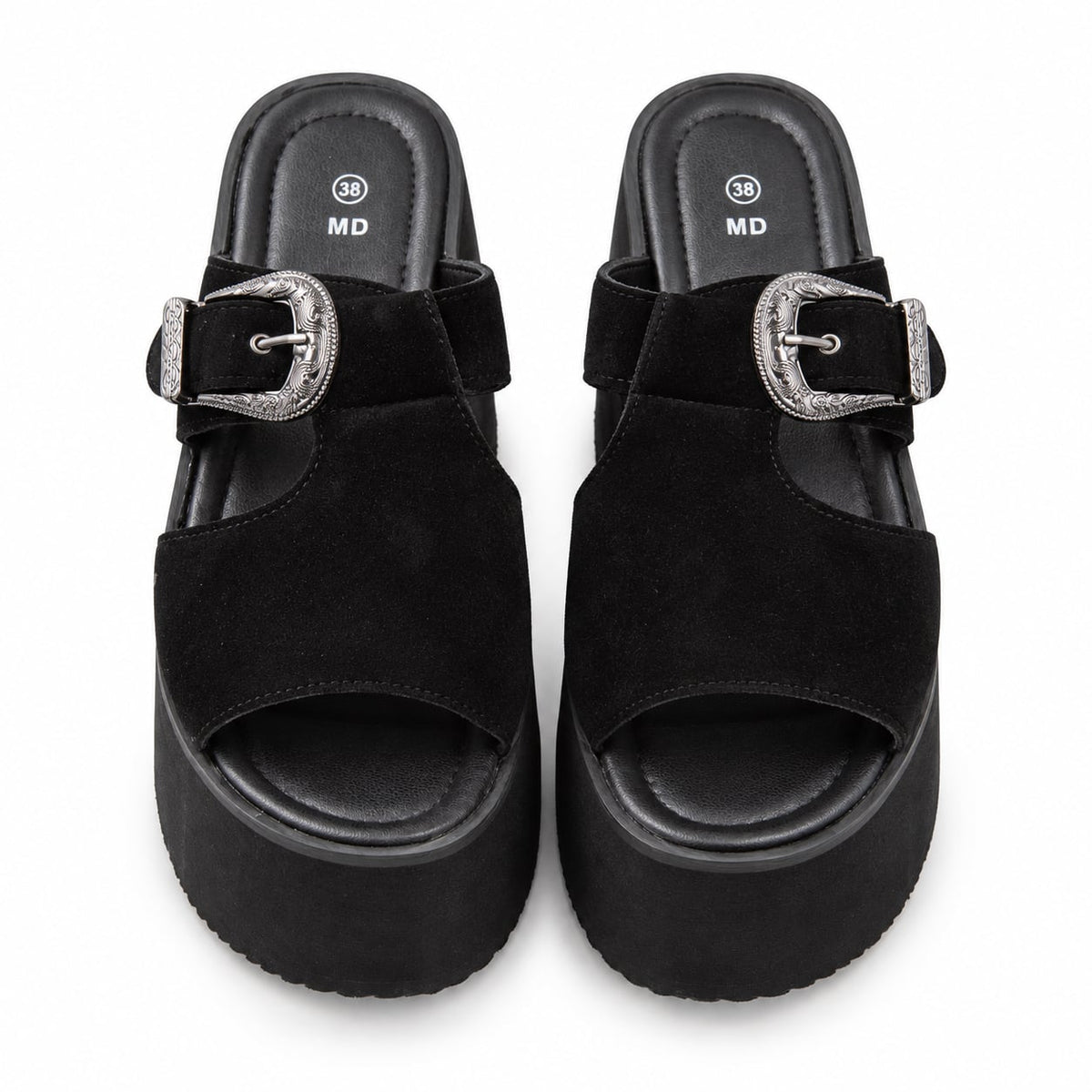 Sandalia Plataforma Hebilla Western color Negro - superior
