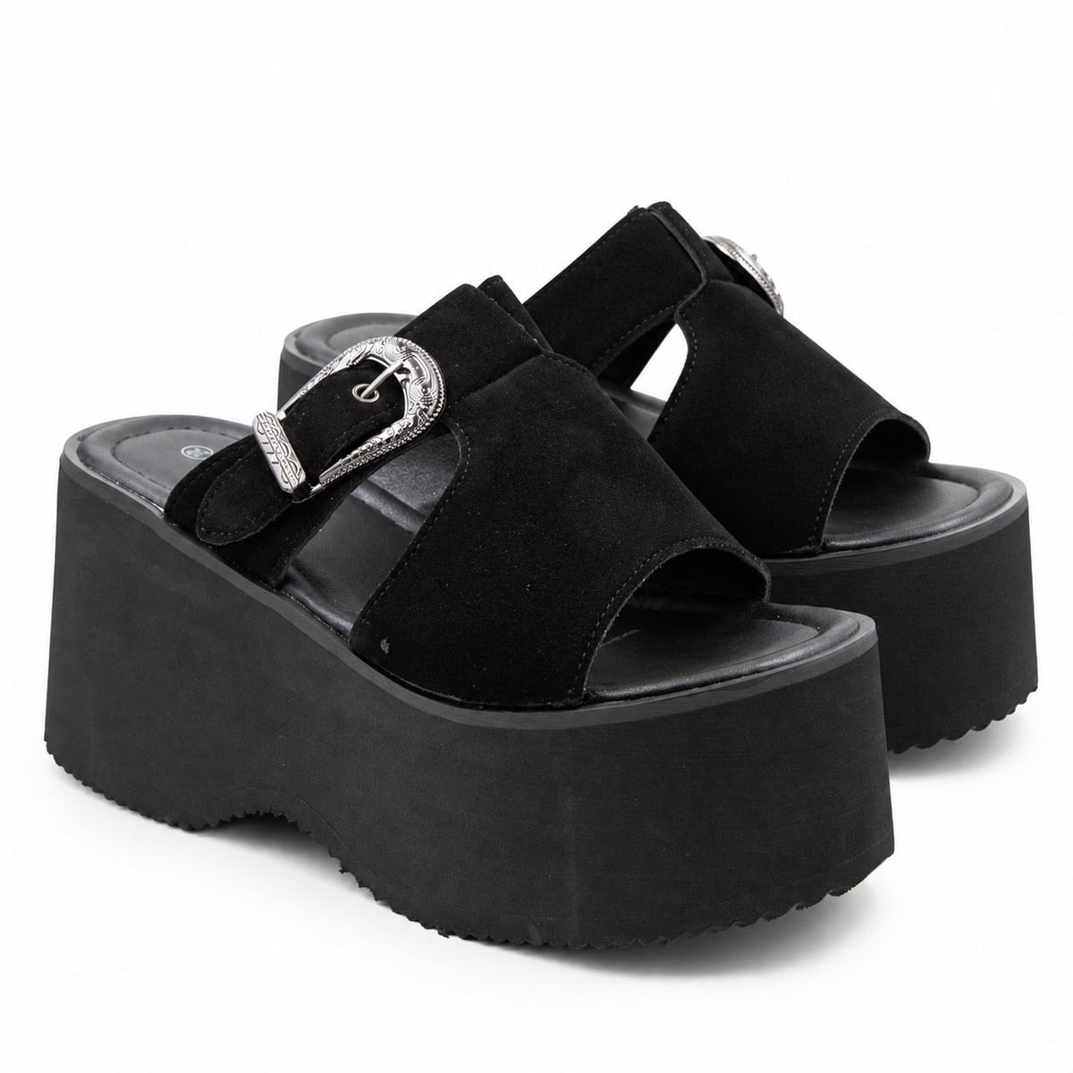 Sandalia Plataforma Hebilla Western color Negro - par