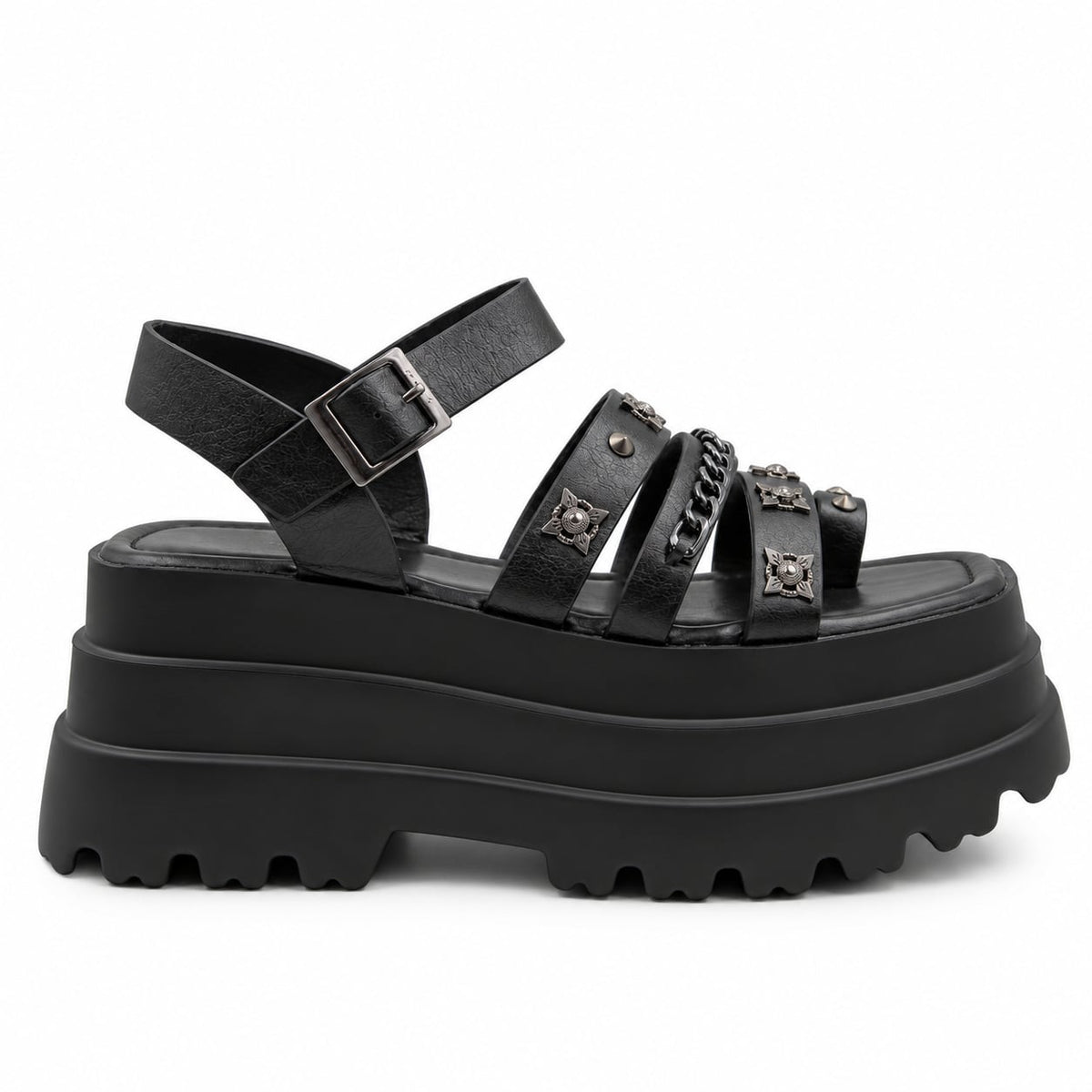 Sandalia Track Cadena y Tachas color Negro - lateral interior