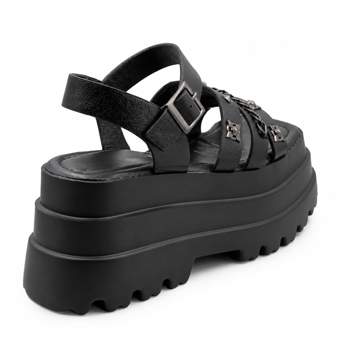 Sandalia Track Cadena y Tachas color Negro - tres cuartos trasero