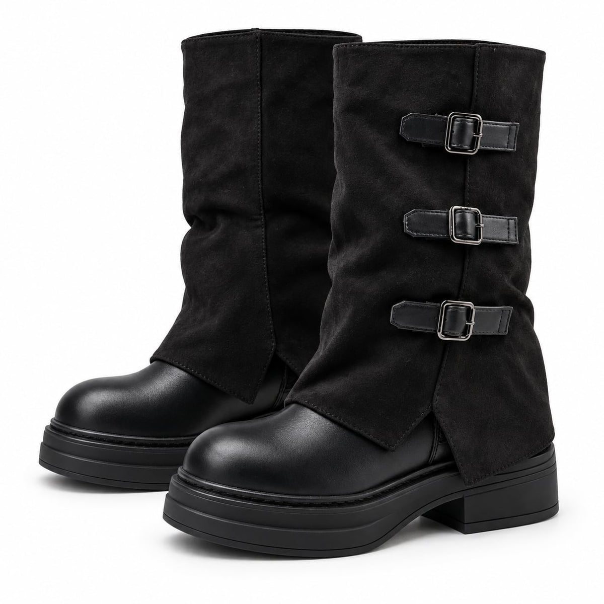 Bota Shark Plataforma 2 en 1 Gamuza color Negro - par con capa