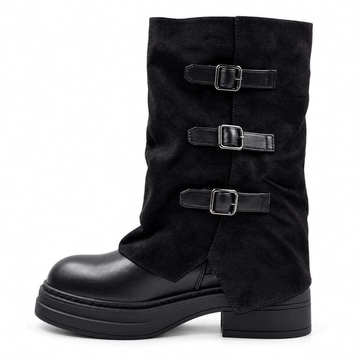 Bota Shark Plataforma 2 en 1 Gamuza color Negro - lateral con capa