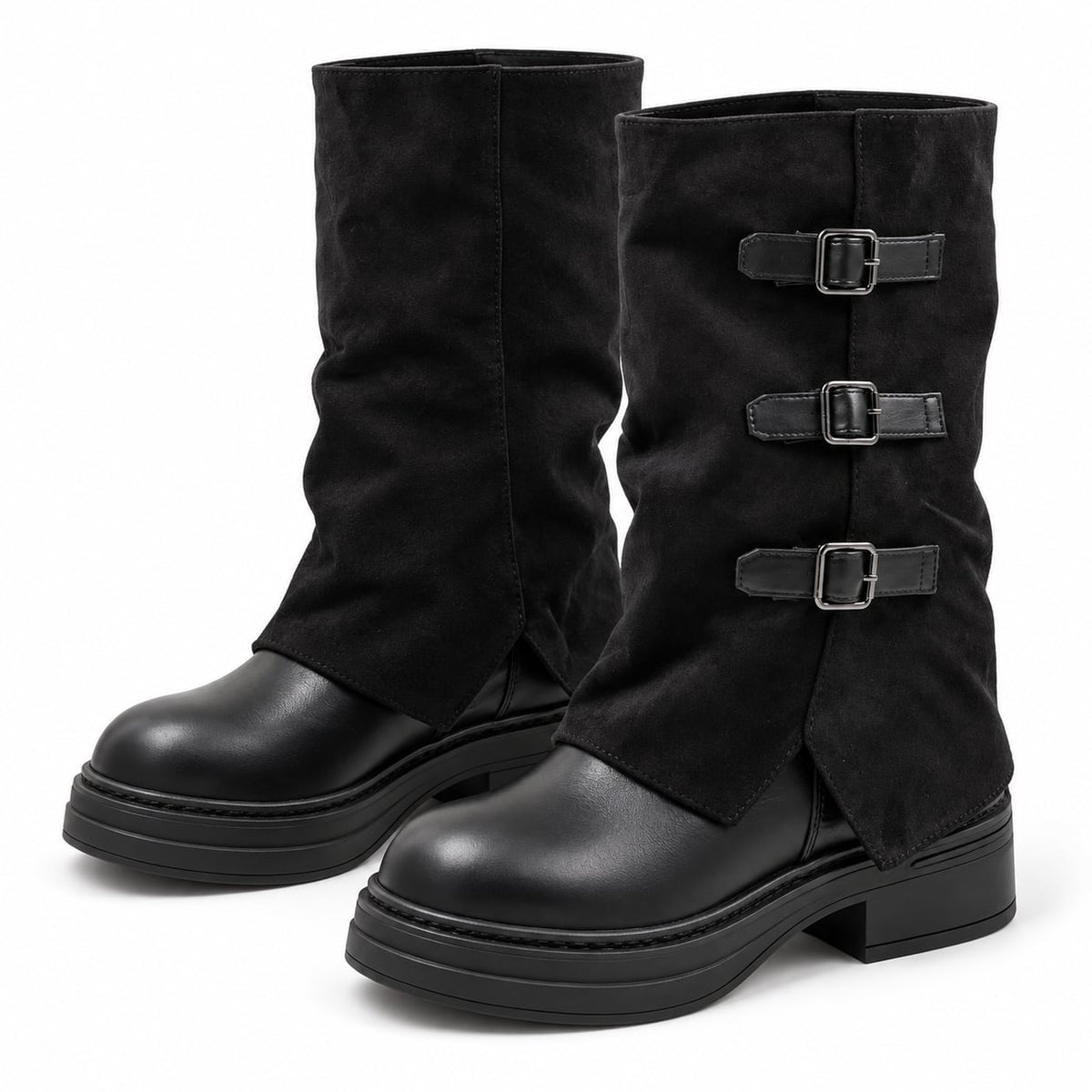 Bota Shark Plataforma 2 en 1 Gamuza color Negro - par en angulo