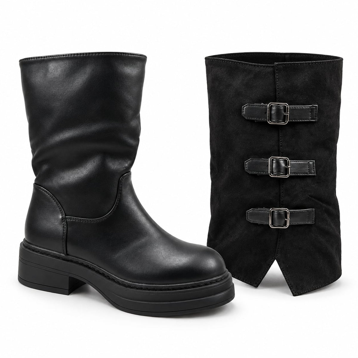 Bota Shark Plataforma 2 en 1 Gamuza color Negro - bota y capa separadas