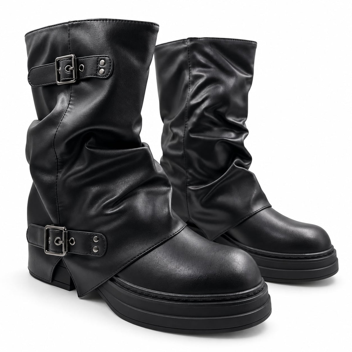 Bota Slouchy Doble Hebilla color Negro - par