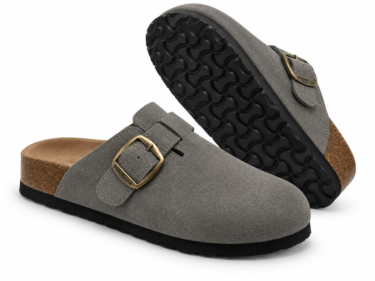 Zueco Corcho Hebilla Dorada color Gris - suela
