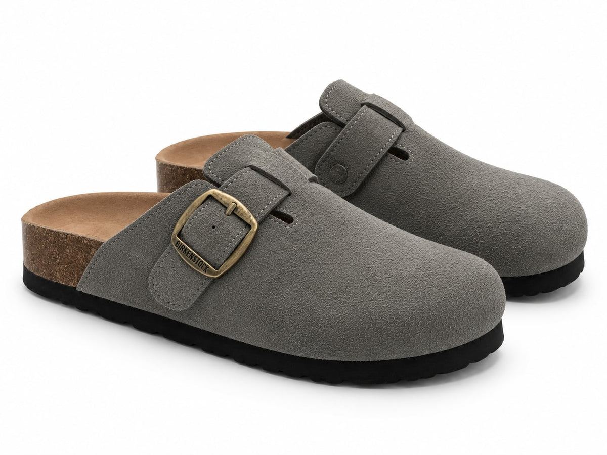 Zueco Corcho Hebilla Dorada color Gris - par tres cuartos