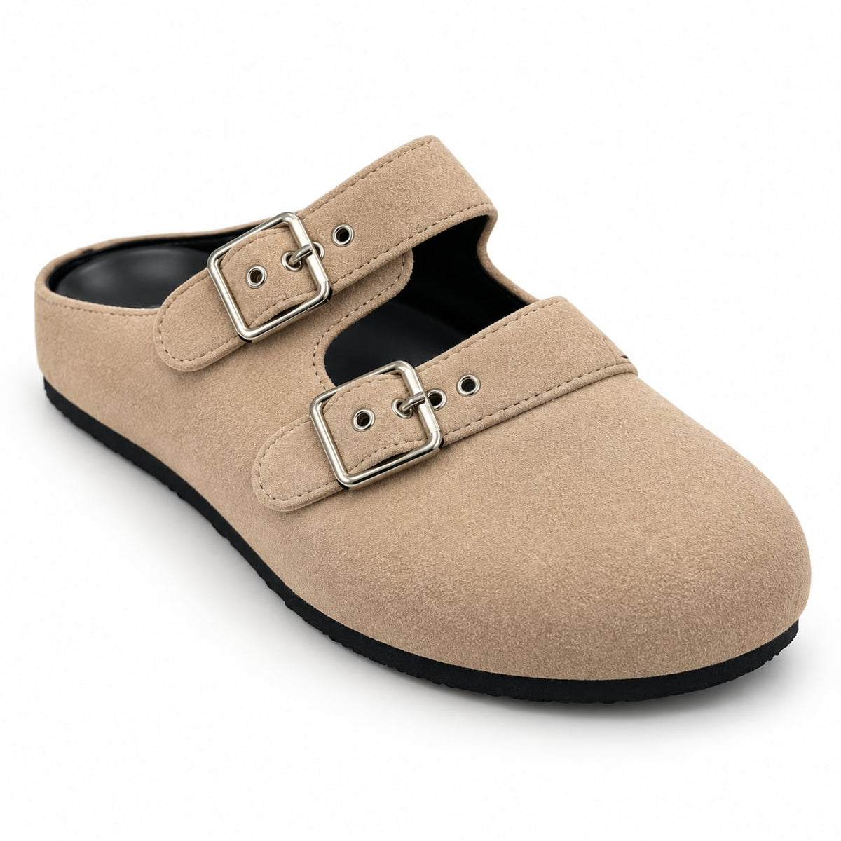 Zueco Mule Doble Hebilla color Beige - tres cuartos