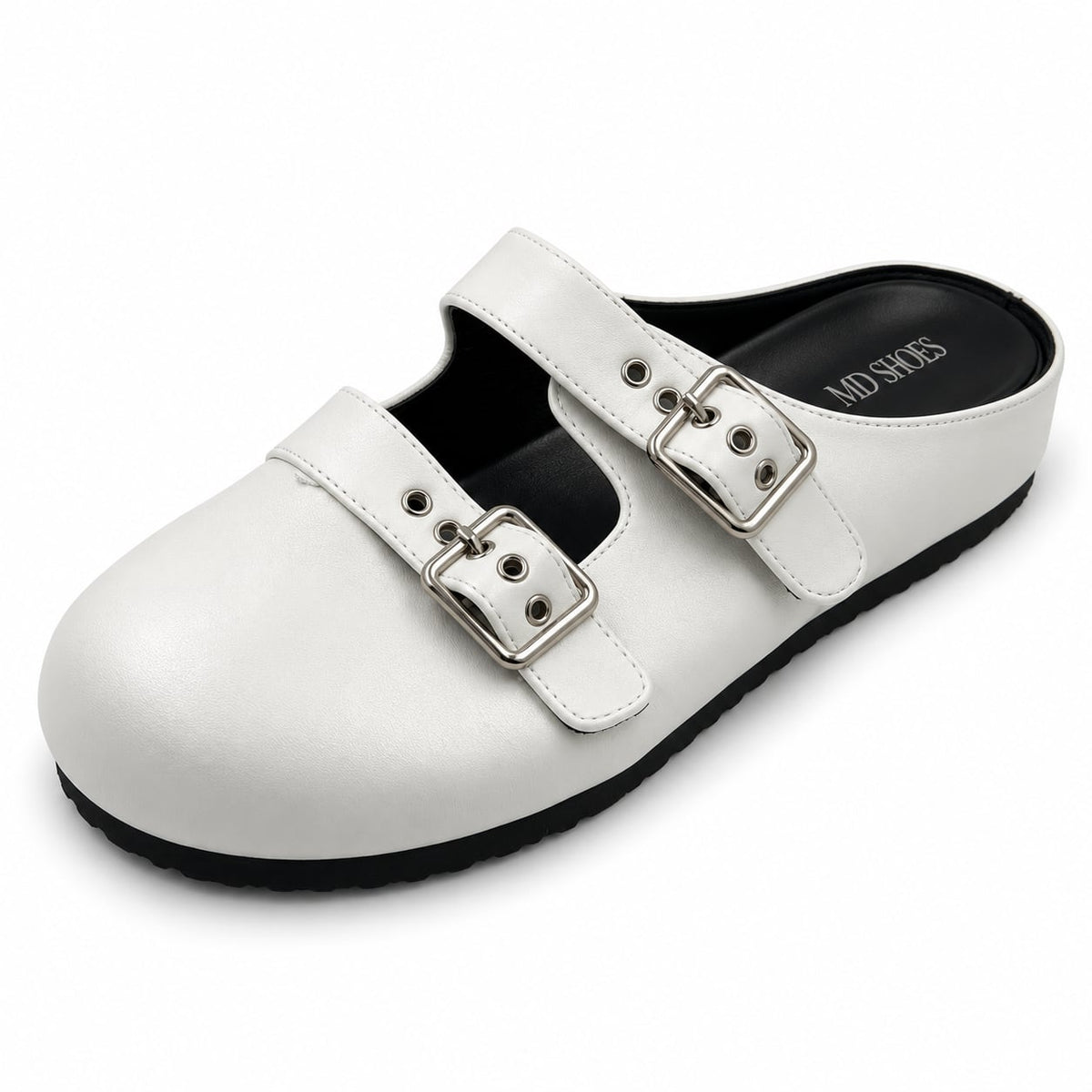Zueco Mule Doble Hebilla color Blanco - tres cuartos frontal