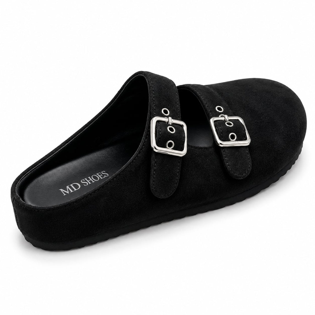 Zueco Mule Doble Hebilla color Negro - tres cuartos trasero