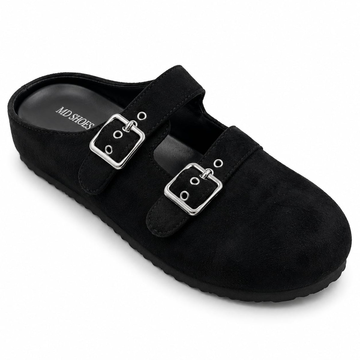 Zueco Mule Doble Hebilla color Negro - tres cuartos