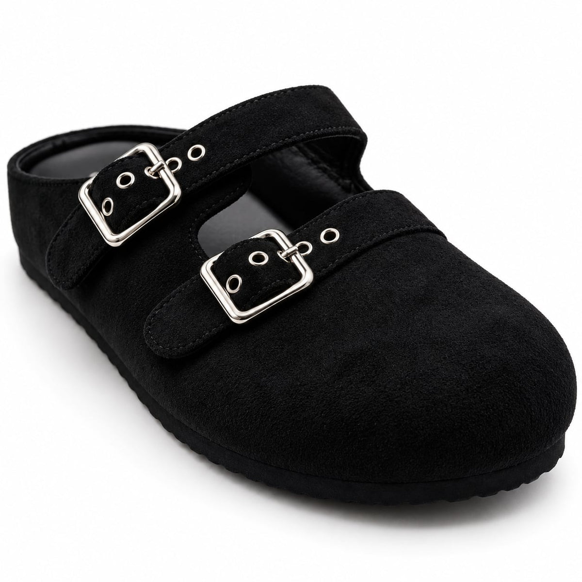 Zueco Mule Doble Hebilla color Negro - tres cuartos frontal