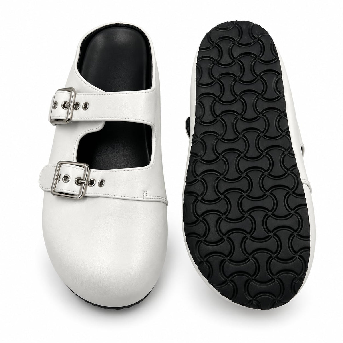 Zueco Mule Doble Hebilla color Blanco - superior y suela