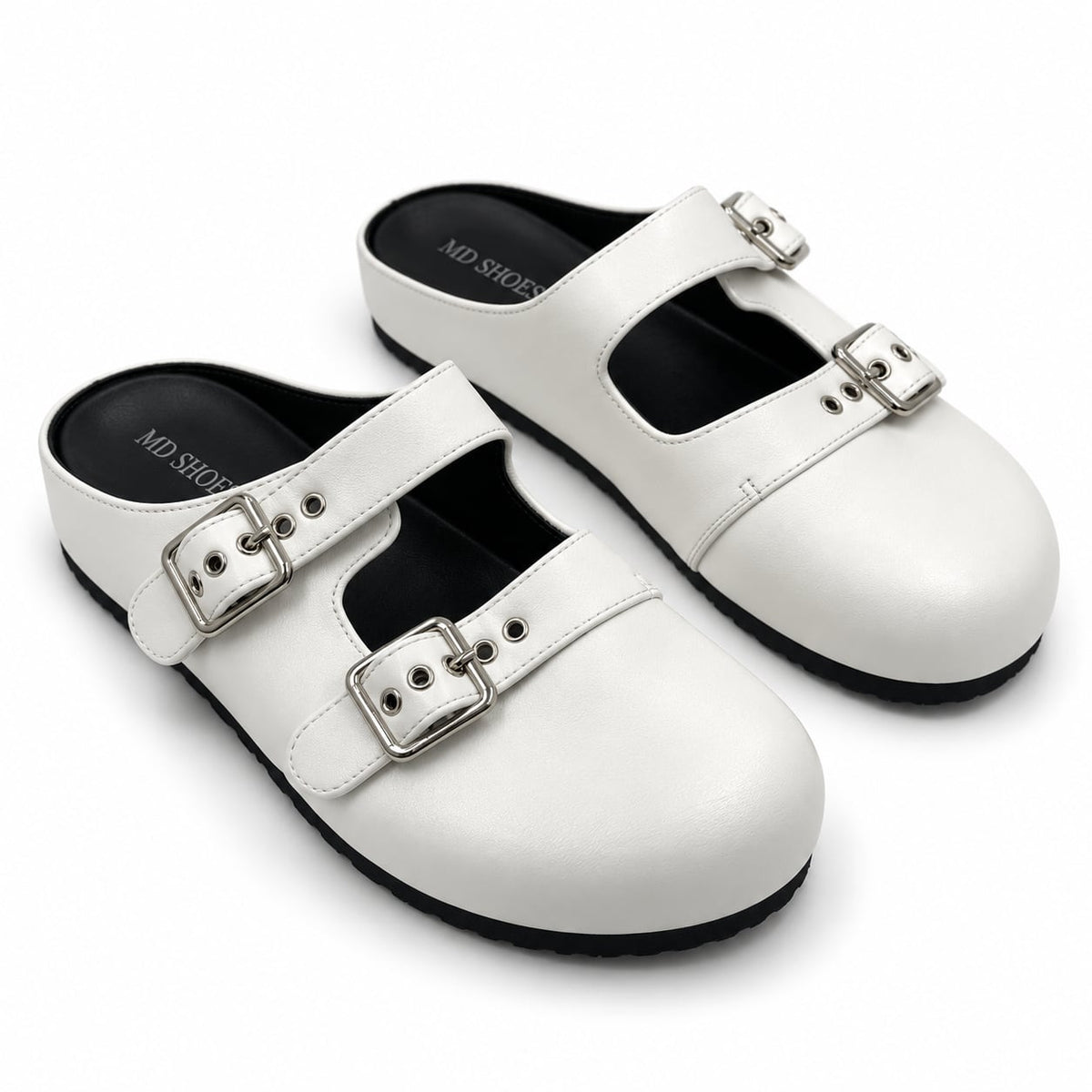 Zueco Mule Doble Hebilla color Blanco - par