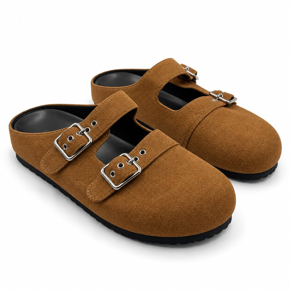 Zueco Mule Doble Hebilla color Camel - par