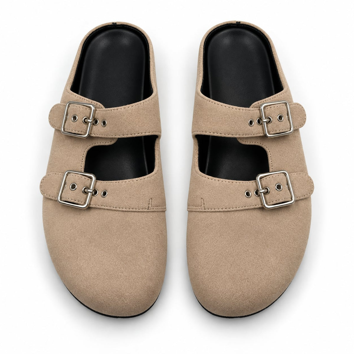Zueco Mule Doble Hebilla color Beige - superior